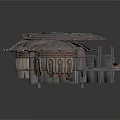 Industrial Interior Scene With Arch Roof Concrete Walls And Metal Flooring