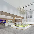 Sales Office Interior with Geometric Chandelier Display Table Model Wine Cabinet and Wall Art