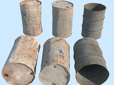 Industrial Equipment Featuring Rusty Metal Drums With Worn Surfaces And Storage Use 3d model