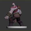 Game Movie Character Muscular Figure With Red Tattoo Brown Shoulder Armor And White Base Stand