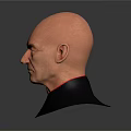 Realistic 3D Male Bust With Bald Head Black Uniform Red Collar And Golden Insignia