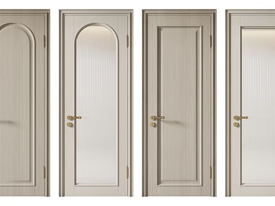 Modern Interior Hinged Doors With Glass Panels Wooden Texture And Gold Handles 3d model