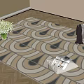 Geometric Pattern Square Rug For Living Room With Floral Vase And Magazine Basket
