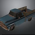 Blue Rusty Classic Pickup Truck With Wooden Bed Rails And Weathered Body