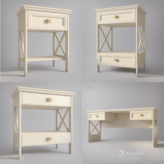 Modern White Bedside Table With Drawers And X Shaped Legs Design 3d model