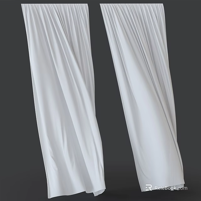 Soft White Curtains Lightweight Flowy Draped Fabric For Interior Room 3d model 