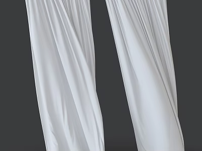 Soft White Curtains Lightweight Flowy Draped Fabric For Interior Room 3d model