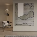 Abstract Textured Painting For Modern Interior Decor With Accent Chair And Wall Lamp