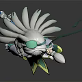 Anime Character Creature With Silver White Hair Red Eyes Teal Outfit Holding Mirror And Ribbons