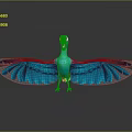 Blue Parrot Character Standing With Spread Wings On Black Surface And Reflection 3d model