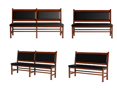 Sturdy Public Benches With Wooden Frame And Black Seats For Public Spaces 3d model