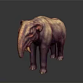 Realistic 3D Elephant Model With Pinkish Purple Textured Skin And Ivory Tusks On Dark Background