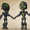 Game Movie Character Two Green Alien Plant Moss Skeleton Structure Standing Pose Design