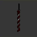 Five Decorative Knives With Red Spiral Handles And Metallic Blades Against Grey Gradient Background