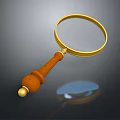 Classic Magnifying Glass Optical Equipment With Golden Frame Wooden Handle And Clear Reflection