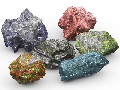 Colorful Natural Stones And Solid Wood Pieces For Home Decor Ideas 3d model