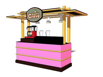Cafe Chino Coffee Stand With Pink Counter Black Top And Coffee Machine 3d model