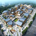 Modern Commercial Plaza With Market Area Pedestrian Walkways And Open Space At Evening