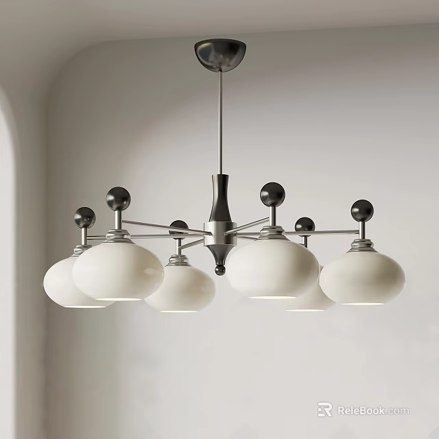 Modern Minimalist Chandelier with White Lampshades Metal Frame and Sphere Accents 3d model 