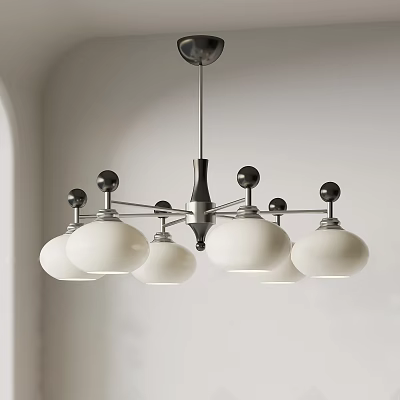 Modern Minimalist Chandelier with White Lampshades Metal Frame and Sphere Accents 3d model