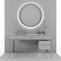 Modern Bathroom Vanity Interior with Hexagonal Tile Wall and Round Mirror 3d model