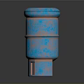 Rusted Blue Cylindrical Industrial Component With Multi Layered Design and Base Openings