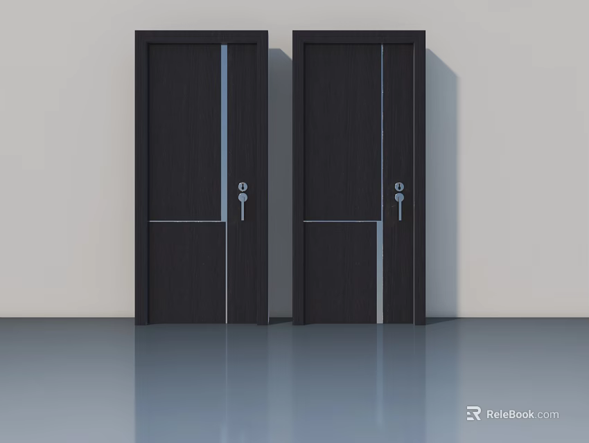 Modern Black Hinged Doors With Sleek Metal Handles And Smooth Surface Design 3d model 