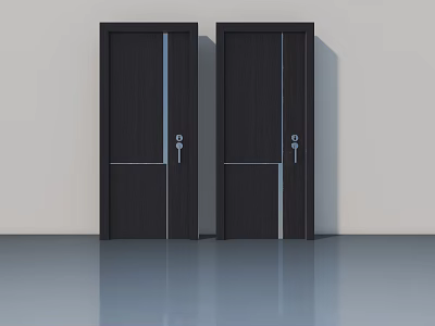 Modern Black Hinged Doors With Sleek Metal Handles And Smooth Surface Design 3d model