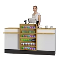 Mall Counter With Staff Standing At Computer Cash Register And Shelves Stocked With Products