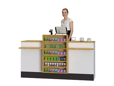 Mall Counter With Staff Standing At Computer Cash Register And Shelves Stocked With Products 3d model