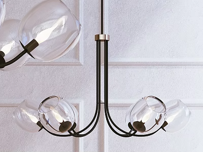 Modern Chandelier with Black Metal Frame and Transparent Glass Globe Shades on White Wall 3d model