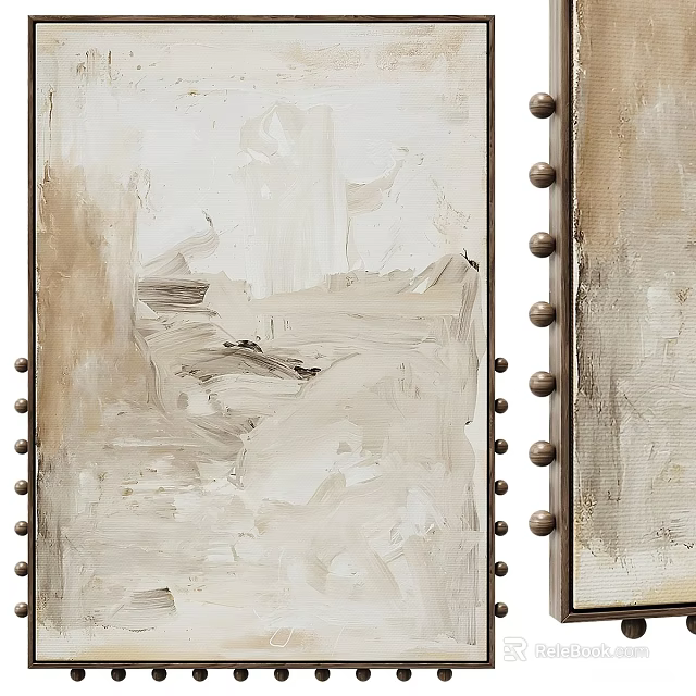Abstract Painting With Textured Brushstrokes Neutral Tones And Metallic Rivet Frame 3d model 