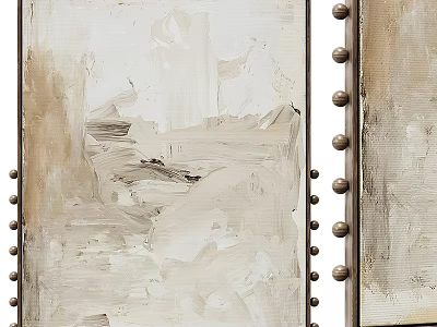 Abstract Painting With Textured Brushstrokes Neutral Tones And Metallic Rivet Frame 3d model