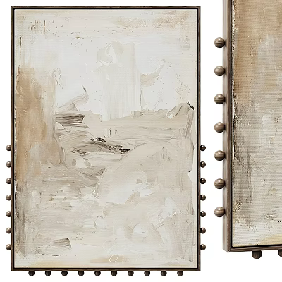 Abstract Painting With Textured Brushstrokes Neutral Tones And Metallic Rivet Frame 3d model