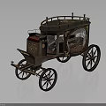 Vintage Wooden Carriage With Decorative Golden Patterns Black Roof And Red Seats