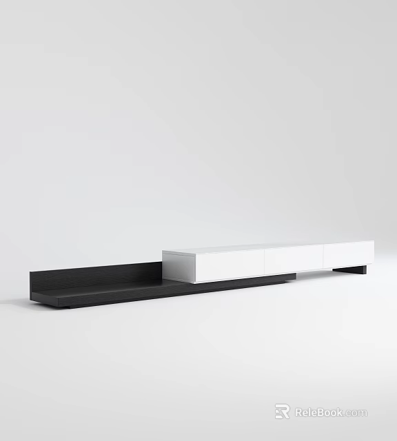 Modern Black and White TV Stand Design With Sleek Storage Cabinets 3d model 