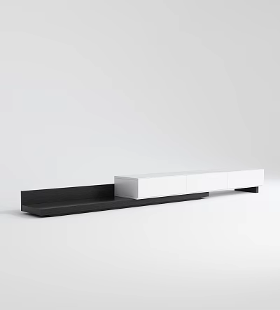 Modern Black and White TV Stand Design With Sleek Storage Cabinets 3d model