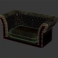 Classic Black Leather Sofa With Quilted Design And Studded Armrests