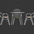 White Round Table With Four Metal Frame Chairs Featuring Colorful Cushions Furniture Set