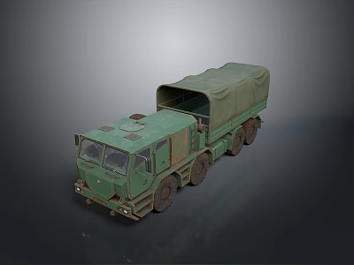 Green Military Tank Transport Truck With Canvas Covered Cargo And Multiple Wheels 3d model