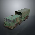 Green Military Tank Transport Truck With Canvas Covered Cargo And Multiple Wheels