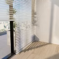 Contemporary Window Blinds Regulating Sunlight In Room With City View And Wooden Floor