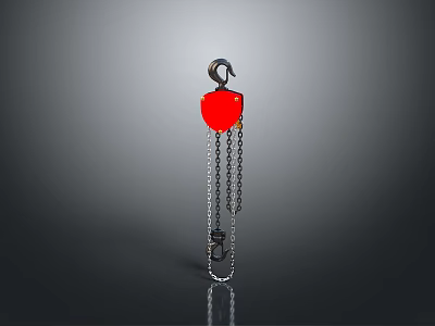 Red Metal Pulley With Hanging Chain And Hook On Dark Background 3d model