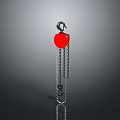 Red Metal Pulley With Hanging Chain And Hook On Dark Background