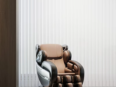 Modern Brown Single Sofa With Silver Frame White Blinds And Wooden Wall Interior 3d model
