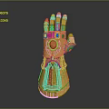 Golden Infinity Gauntlet With Colorful Gemstones As Elaborate Cosplay Fashion Accessory