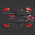 Futuristic Gray and Red Sci-Fi Fighter With Multiple Engines and Weapon Systems and Blue Reflections 3d model