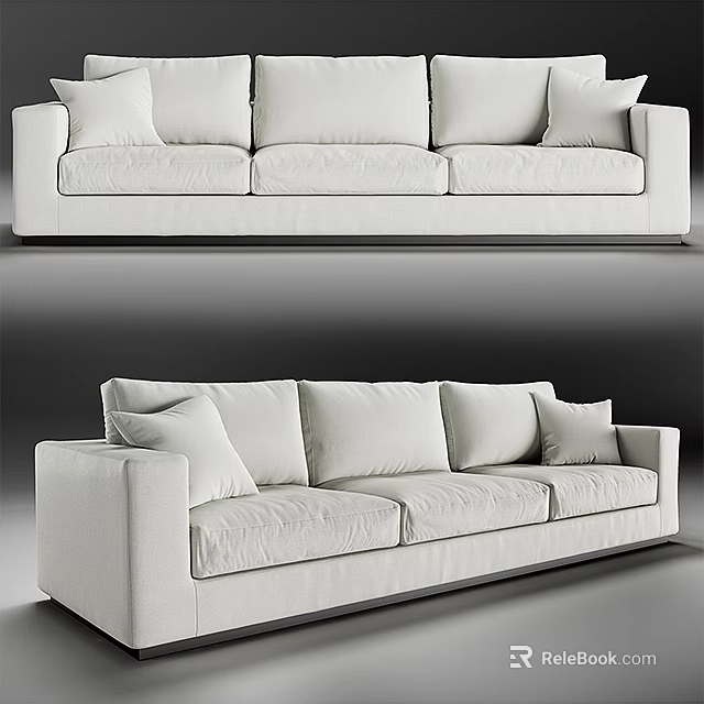 Modern White Three-Seater Sofa With Clean Lines And Soft Cushions For Living Room 3d model 