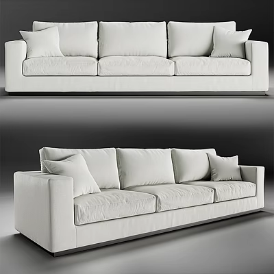 Modern White Three-Seater Sofa With Clean Lines And Soft Cushions For Living Room 3d model