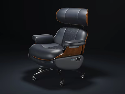 Modern Leather Office Chair With Wood Accents Headrest Armrests And Wheels 3d model